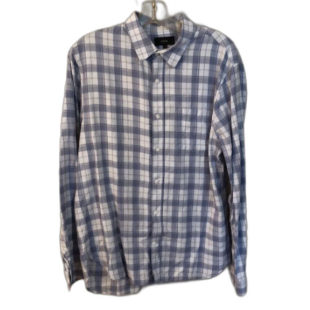VINCE MEDIUM CLASSIC FIT BLUE PLAID BUTTON UP COTTON LYOCELL SHIRT